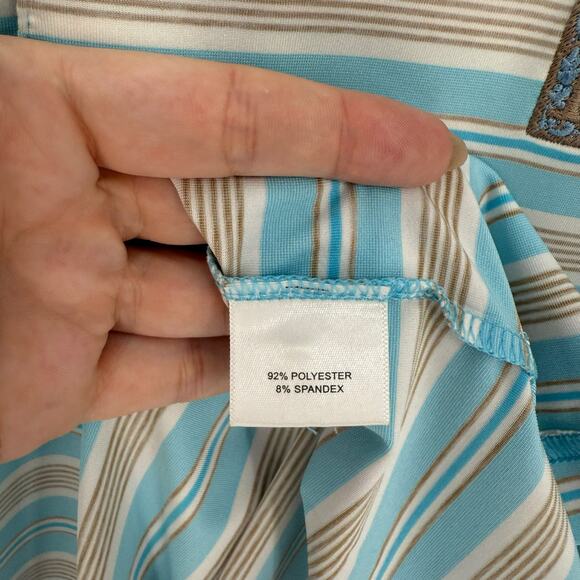 Peter Millar Summer Comfort Polo Shirt Blue White Stripe Logo Embroidered Size L - Picture 5 of 7